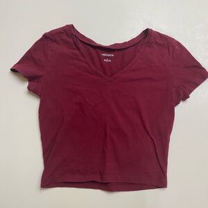 Wild Fable Women's Burgundy V-Neck Crop Top